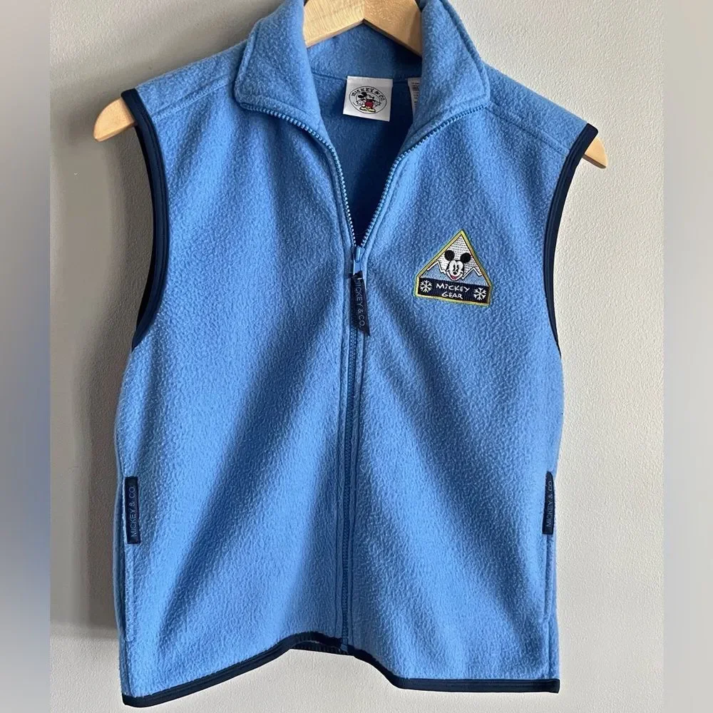 Vintage Y2K Disney Mickey Gear Blue Fleece Vest Gorpcore Outdoor Small